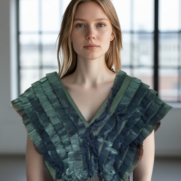 Fabulous GREEN RUFFLED Edgy Over the Top Bodysuit Eyelash Medium VEGAS joy & ash - Picture 1 of 6